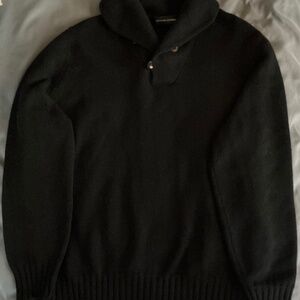 Bergdorf Goodman 2 Button Shawl Collar Cashmere Pullover Sweater Black XL EXC